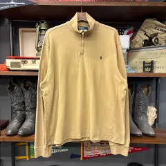 90s ポロ ラルフローレン フレンチテリーコットン ハーフジップアップ ニット セーター ベージュ N986