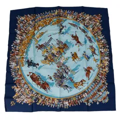 【SAランク】 エルメス HERMES スカーフ カレ90 シルク 100% CIRQUE MOLIER  モリエサーカス バンダナ 大判 ショール 馬 レディース メンズ ブルーグリス(ライトブルー) / マルチカラー 正規品 極美品 中古 mbw05004