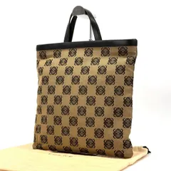 【上品に重なる】　LOEWE　トートバッグ リピートアナグラム キャンバス 総柄 A4収納可　ベージュ ブラック