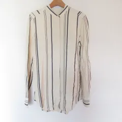 美品 EQUIPMENT エキプモン ストライプ柄 ロングスリーブ バンドカラー シャツ ブラウス XS ベージュ系 レディース 古着 中古 USED