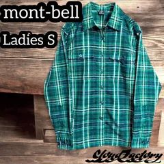 モンベル ボタンシャツ レディースS グリーンチェック mont-bell ウィックロン ロングスリーブ