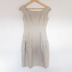 良品 Rene ルネ リネン ストレッチ ノースリーブ ひざ丈 ワンピース 32 ベージュ レディース 古着 中古 USED