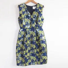 美品 Chesty チェスティ フラワージャガード ノースリーブ ひざ丈 カシュクールドレス ワンピース 0 ネイビー系 レディース 古着 中古 USED