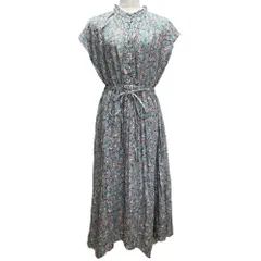 美品 AS KNOW AS アズノゥアズ フラワープリント プリーツワンピース サイズF グレー レディース 古着 中古 USED