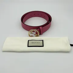 GUCCI  (グッチ)  ベルト インターロッキング G レザー/メタル ピンク/ライトゴールド レディース 546386【中古】