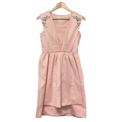 良品 Chesty チェスティ フラワービジュー ノースリーブ サテンドレス ひざ丈 ワンピース サイズ0 ピンク レディース 古着 中古 USED