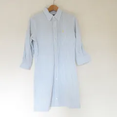 良品 Ralph Ralph Lauren ラルフ ラルフローレン ストライプ柄 シアサッカー ボタンダウン チュニックシャツ 7号 ライトブルー レディース 古着 中古 USED