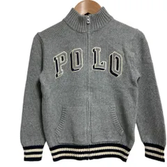 美品 POLO RALPH LAUREN ポロラルフローレン ロゴ ジップアップ ニット ジャケット ブルゾン キッズサイズ 7 グレー キッズ 古着 中古 USED