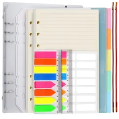 LEOBRO システム手帳セット システム手帳リフィル A5サイズ 2冊セット リフィルファイル PP製カラーインデックス クリアポケット リフター 付箋付け 横罫 6穴 クリーム バインダー 透明PP製 ノート ビジネス手帳 メモ保管用 PP