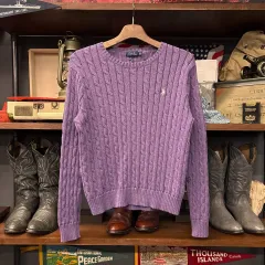 新モデルタグ付き POLO RALPH LAUREN ポロラルフローレン クルーネック ケーブル コットンニット セーター ぼかしパープル N994