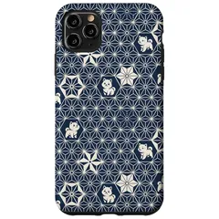 【新品】 柴犬 秋田犬 かわいい 和服 柄 紺 スマホケース iPhone 11 Pro Max 用 1