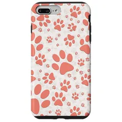 【新品】 iPhone 7 Plus/8 Plus サーモンピンク犬の足跡プリント柄を白のアクセサリーに施しました。 スマホケース 1