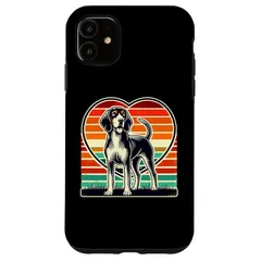 【新品】 ブルーティック クーンハウンド 犬 品種 レトロ ヴィンテージ サンセット スマホケース iPhone 11 用 1