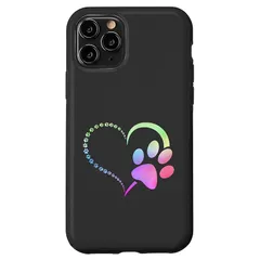 【新品】 iPhone 11 Pro レインボー水彩 犬の肉球プリント 足跡 ハート 犬愛好家 スマホケース 1