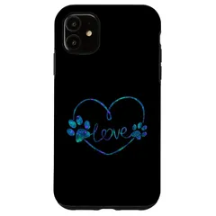 【新品】 iPhone 11 ティールブルー シアン 犬 2つの足跡 ラブハート 犬のパターン スマホケース 1