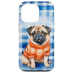 【新品】 iPhone 13 Pro 秋 水彩 スプラッシュ パグ 犬 バッファロー チェック柄 ギフト スマホケース 0