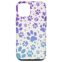 【新品】 iPhone 13 Pro ブルーパープルの犬の足跡プリント柄。白いアクセサリーに。 スマホケース