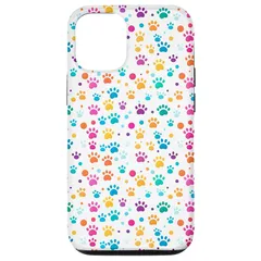 【新品】 iPhone 13 犬 猫 肉球 プリント アニマル柄 カラフル ホワイト スマホケース 0