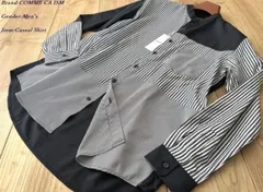 新品 COMME CA ISM MEN コムサイズム ストライプコンビ バンドカラーシャツ 09ネイビー Mサイズ 30II10 定価6,900円