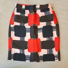 kate spade スカート 総柄 ひざ丈 台形 0A Sサイズ ブラック レッド