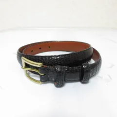 美品 Paul Stuart ポールスチュアート パイソン型押しレザー ナローベルト ブラック レディース 古着 中古 USED