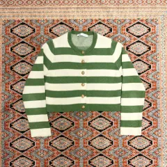 ザラ グリーン ストライプ カーディガン レディース L