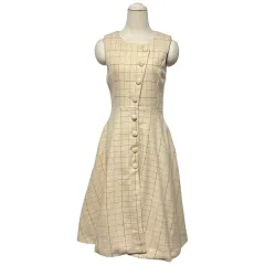 3800 ベージュ CHECK ウール ノースリーブ キャミソールワンピース