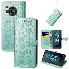 【新品】 Aquos R7 SH-52C ケース 手帳型 対応 可愛い 猫 犬 スマートフォンケース Sharp Aquos R7 SH-52C マグネット式 カメラ穴あリ キュート スマホカバー カードポケット付き ストラップ付き (green)