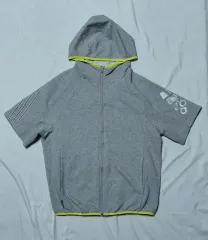 L adidas アディダス クライマライト 半袖 フード ジップアップ (グレー/ネオン)