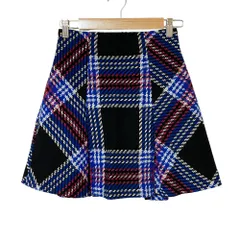 美品 22AW SNIDEL スナイデル ツイード チェック フレアスカート サイズ1 ブラック×ブルー×レッド レディース 古着 中古 USED