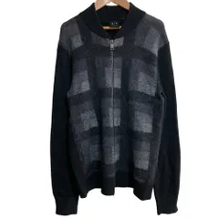 美品 ARMANI EXCHANGE アルマーニエクスチェンジ  ニットジップアップジャケット サイズS ブラック✕グレー メンズ 古着 中古 USED