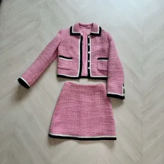 チュールツイードジャケットミニスカートセットアップピンク엉넬