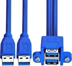 NFHK ネジ付き50cmコンボデュアルUSB 3.0オス積み重ね可能なメスの延長ケーブル