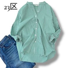 極美品】23区 洗える ストライプデシン ブラウス タグ付き 3XL相当 