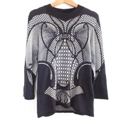 미사용 TRICOT CHIC 트리코식 7 분 소매 크루 넥 재가드 니트 풀오버 스웨터 44 네이비 계 여성 헌 옷 중고 USED