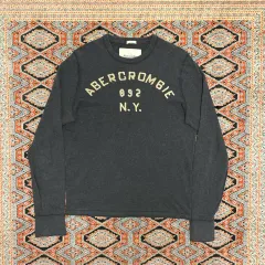 アバクロンビー 文字ロゴ チャコール 長袖 Tシャツ メンズ M