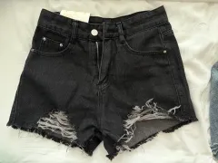 ブラックデニムハーフパンツ ダメージ デニム ショーツ ショートパンツ