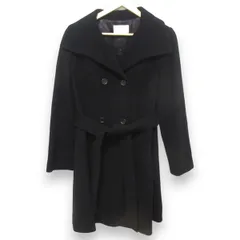 美品 自由区 ジユウク ウール×カシミヤ ビックカラー ダブルブレスト ベルテッドコート サイズ38 ブラック レディース 古着 中古 USEDのサムネイル