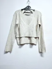 ROEM アイボリー ゴージ ニット レイヤード 長袖Tシャツ