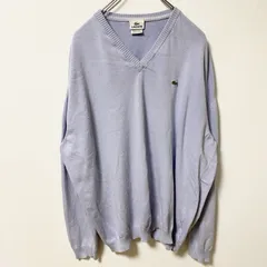 古着 used　LACOSTE ラコステ　長袖Vネックニット　セーター　ワンポイントロゴ刺繍　オーバーサイズ　XXLサイズ