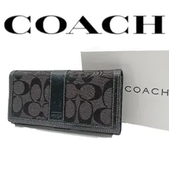 美品　COACH　コーチ　長財布　シグネチャー　レザー　キャンバス　ブラック　 黒 　箱