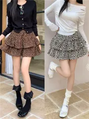 新品/*迅速発送* ヒョウ柄 レオパード ファー y2k カーフレザースカート