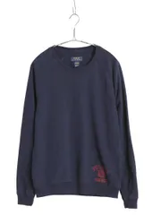 【お得なクーポン配布中!】 ポロ ラルフローレン プリント スウェット メンズ S 古着トレーナー 裏起毛 ワンポイント 3段 ロゴ タイガー クルーネック ネイビー 薄手