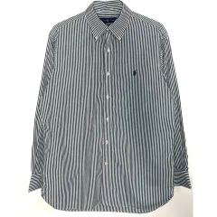 L ポロ ラルフローレン コットン 刺繍 ロゴ ストライプ シャツ クラシックフィット イージーケア