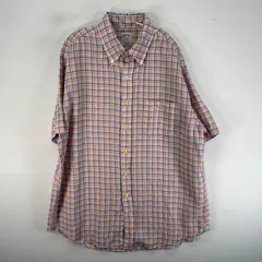 古着 ブルックスブラザーズ Brooks Brothers 半袖シャツ 胸ポケ リネン ボタンダウン L  オレンジ系 チェック メンズ