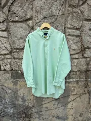 90s ポロラルフローレン ヴィンテージ ライトグリーン オックスフォードシャツ オーバーサイズ