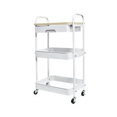 CCYCCL キッチンワゴン 天板 キャスター付き 引き出し付き ラック スチール製 ミニワゴン バスケットトローリー バスケットラック 北欧風 おしゃれ 調味料ラック コンパクト 収納ワゴン オフィス キッチン 移動式 隙間収納 すきま収納 頑丈 3段（ 0