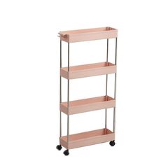 キッチンワゴン キャスター付き スリム キャスター付き キッチン 収納 マルチワゴン 北欧 キッチンラック おしゃれ バスケット ワゴン 4段 インテリア 隙間に入る スリムワゴン (ピンク, 幅40奥行12.5高さ86cm) 0