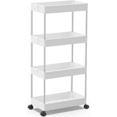 HASONA キッチンワゴン キャスター付き 隙間収納 23cm 4段 スリム 収納ワゴン 洗面所 台所 トイレ 浴室 冷蔵庫横 スリムワゴン 細い棚 組立簡単 ホワイト 0