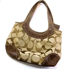 【3227】コーチ ハンドバッグ B0873-12230 シグネチャー柄 ブラウン キャンバス×レザー タグチャーム COACH ショルダートート ブランドバッグ